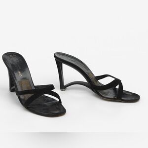 Charles Jourdan Vintage BLACK VELVET Mules with Sculptural Heel museum worthy